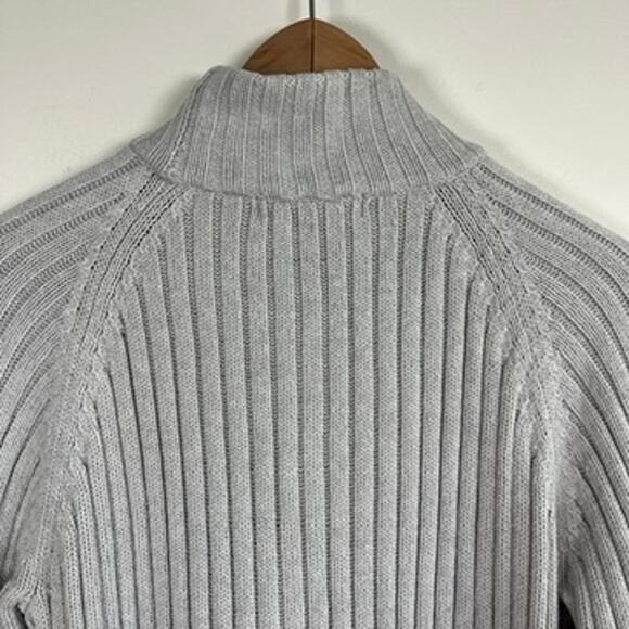 Crystal Kobe Light Gray Ribbed Cable Knit Mock Neck Cotton Sweater Women Size M - Picture 8 of 9